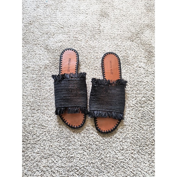 Proud Mary Shoes - Proud Mary Womens Raffia Fringe Slip On  Sandal In Black Footwear Size 6